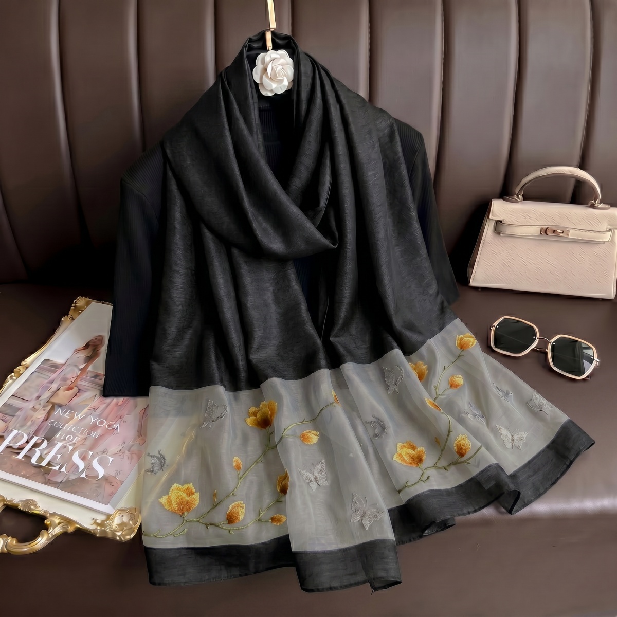 Vintage Fashion Hijab - Шелковый платок-хиджаб с принтом, женский головной